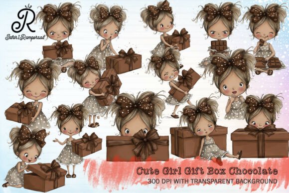 Download Cute Girl Gift Box Chocolate Clipart - Chocolate Collection